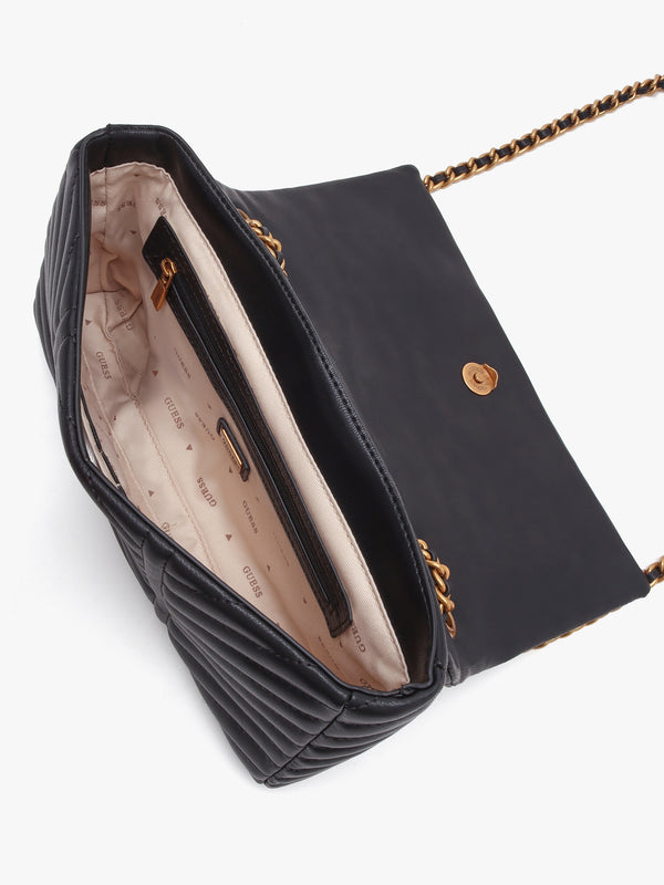Lovide Black Chevron Quilted Cross-Body Bag