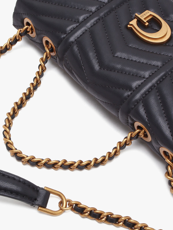 Lovide Black Chevron Quilted Cross-Body Bag