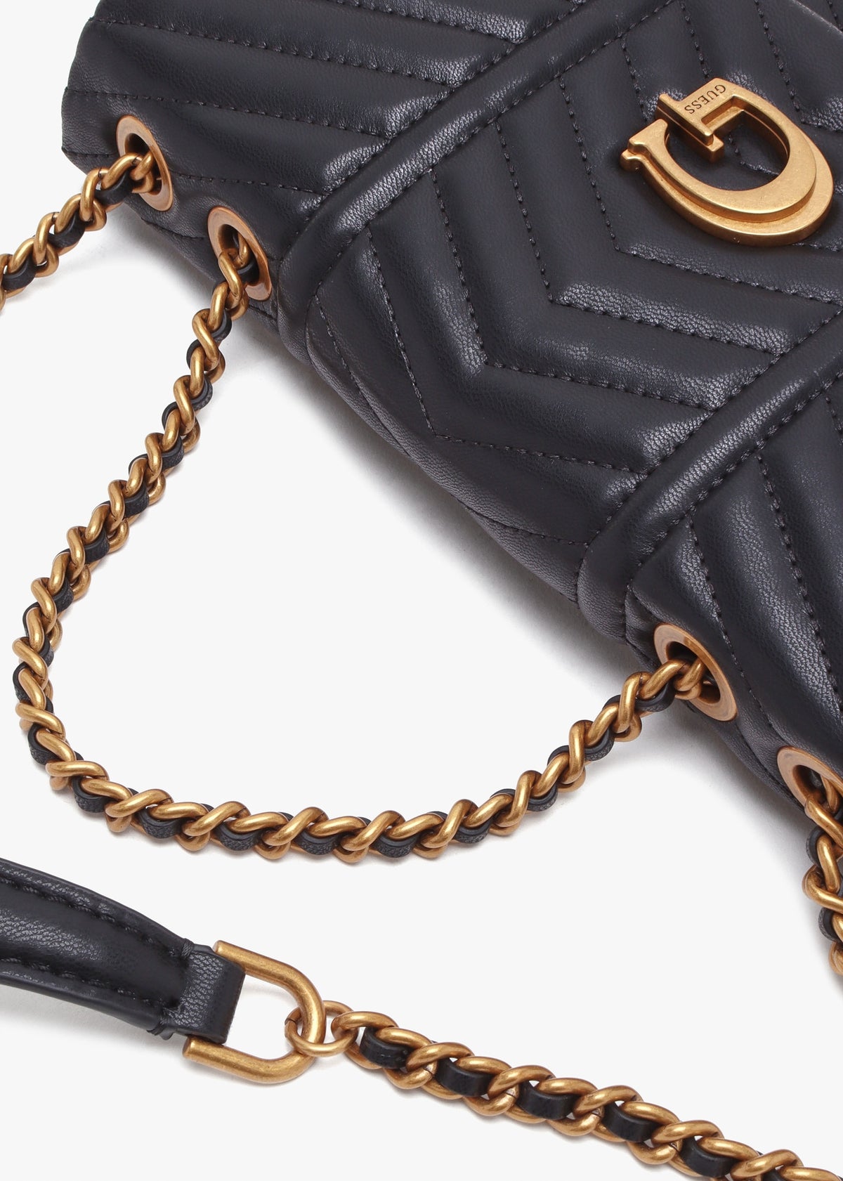 Lovide Black Chevron Quilted Cross-Body Bag