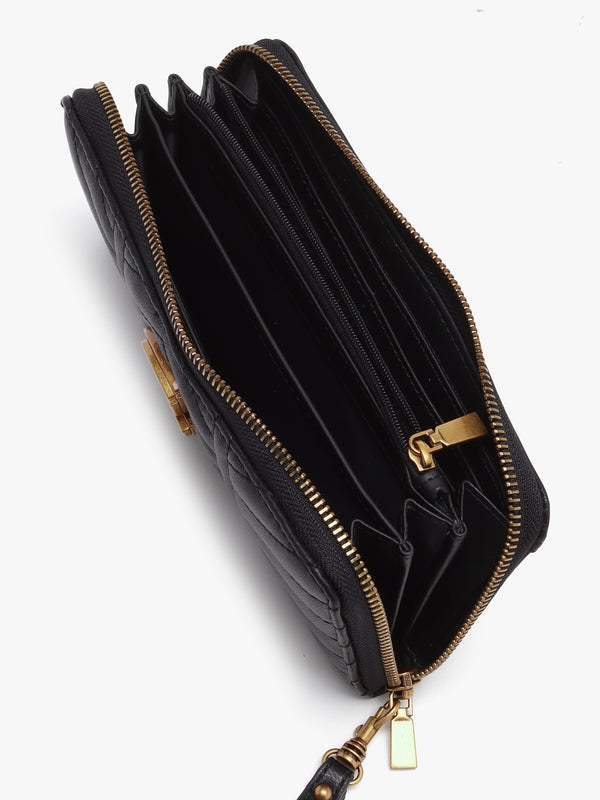 Large Lovide Black Chevron Quilted Zip Around Wallet