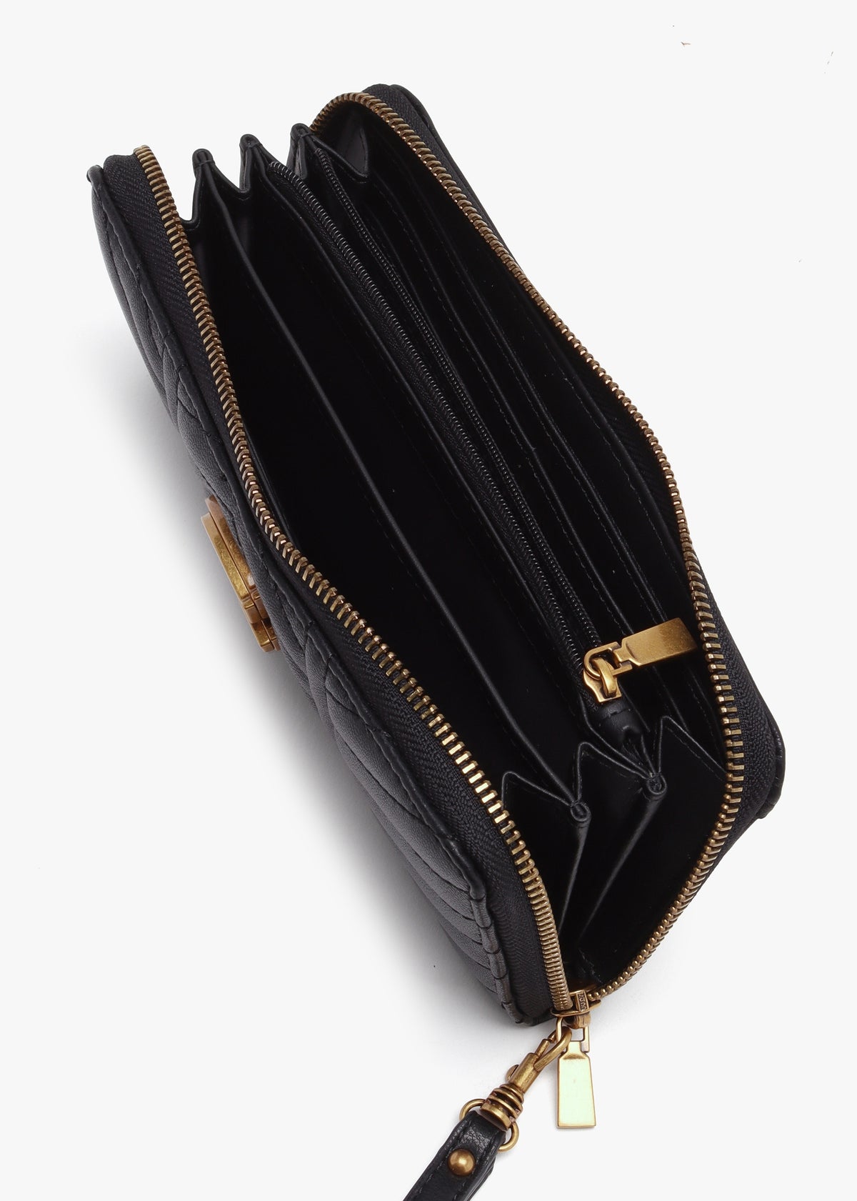 Large Lovide Black Chevron Quilted Zip Around Wallet