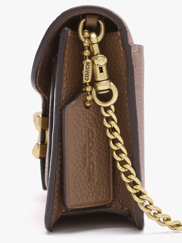 Tabby Dark Stone Leather Chain Clutch Bag