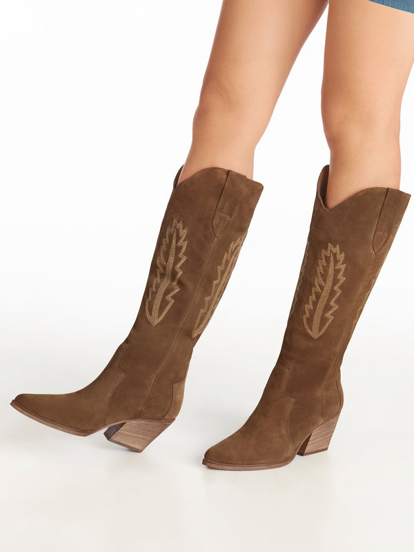 Kubra Tan Suede Mid Height Cowboy Boots
