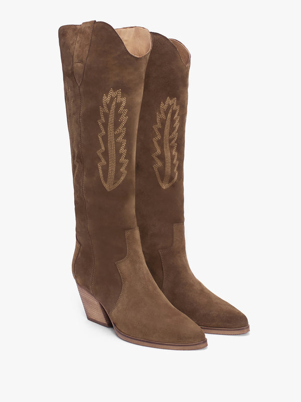 Kubra Tan Suede Mid Height Cowboy Boots