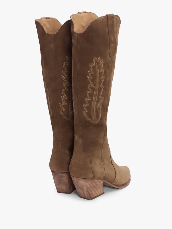 Kubra Tan Suede Mid Height Cowboy Boots