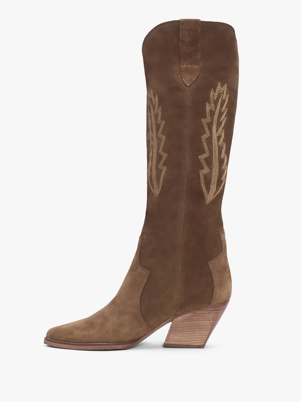 Kubra Tan Suede Mid Height Cowboy Boots