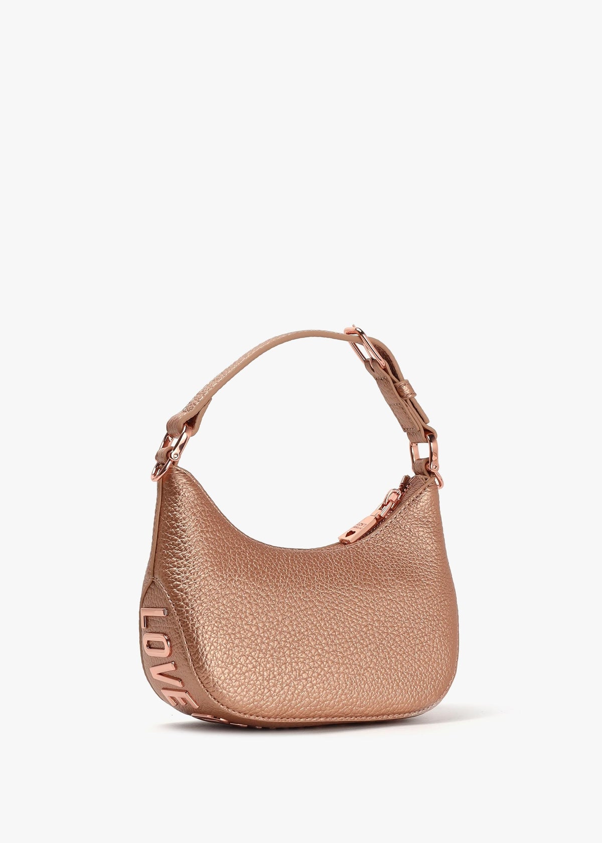 Laminated Metallic Rose Gold Baguette Bag