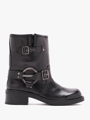 Ibike Black Leather Chunky Biker Boots