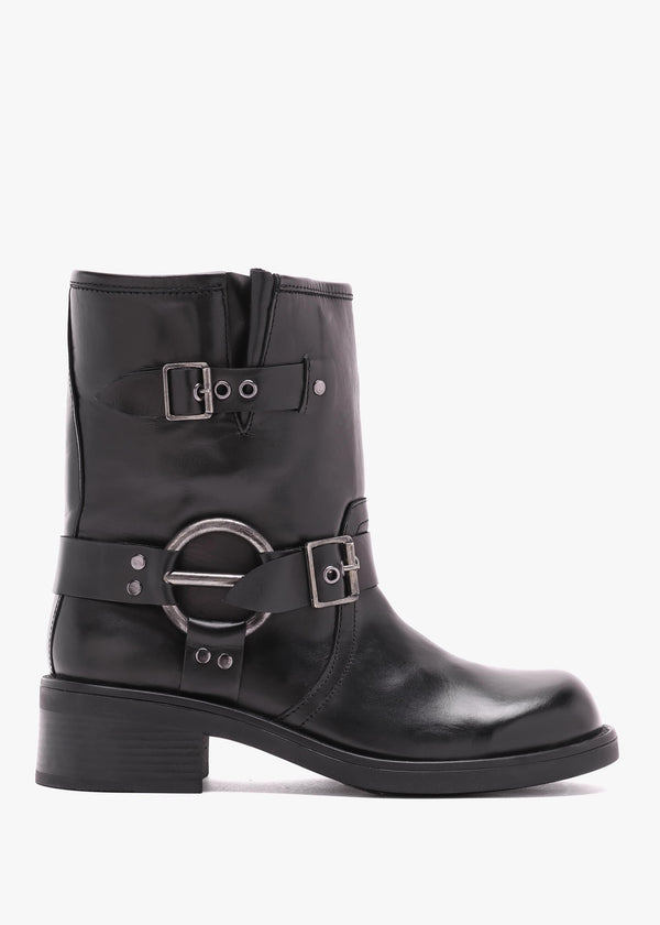 Ibike Black Leather Chunky Biker Boots