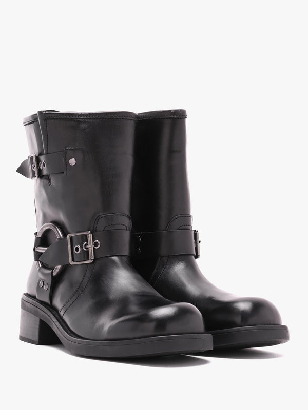 Ibike Black Leather Chunky Biker Boots