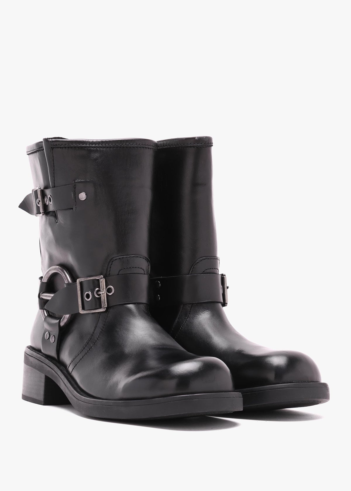 Ibike Black Leather Chunky Biker Boots