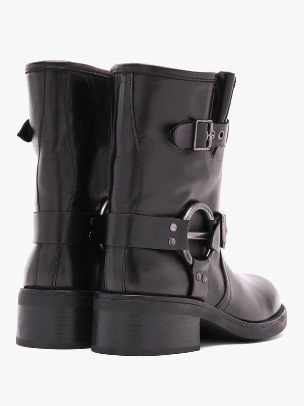 Ibike Black Leather Chunky Biker Boots