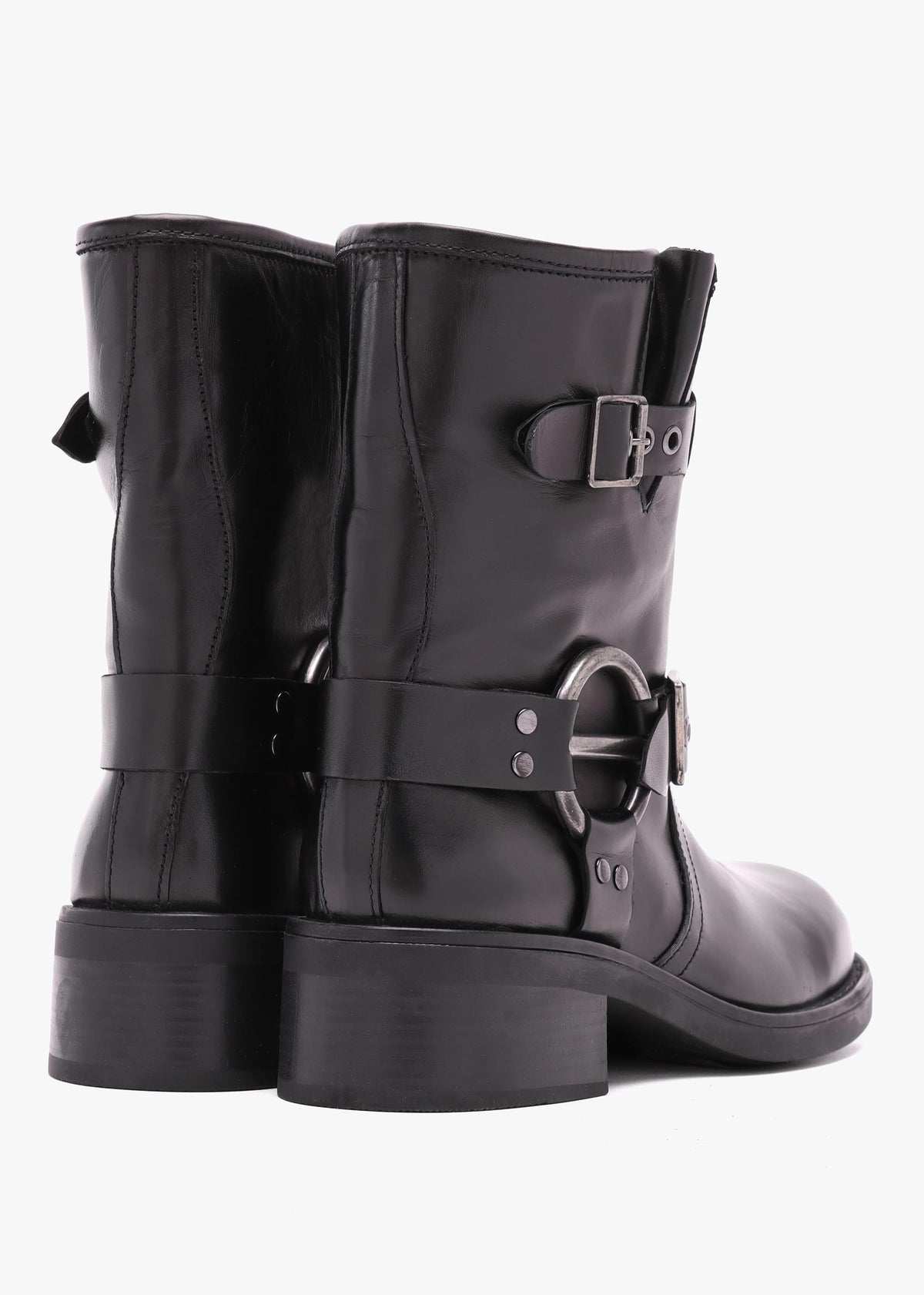 Ibike Black Leather Chunky Biker Boots