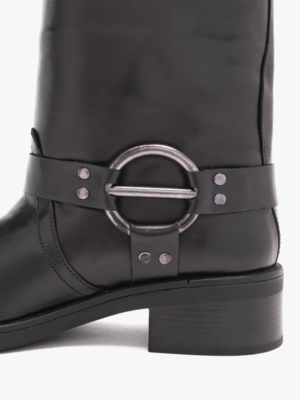 Ibike Black Leather Chunky Biker Boots