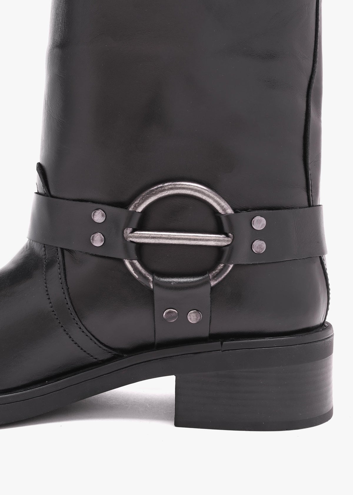 Ibike Black Leather Chunky Biker Boots
