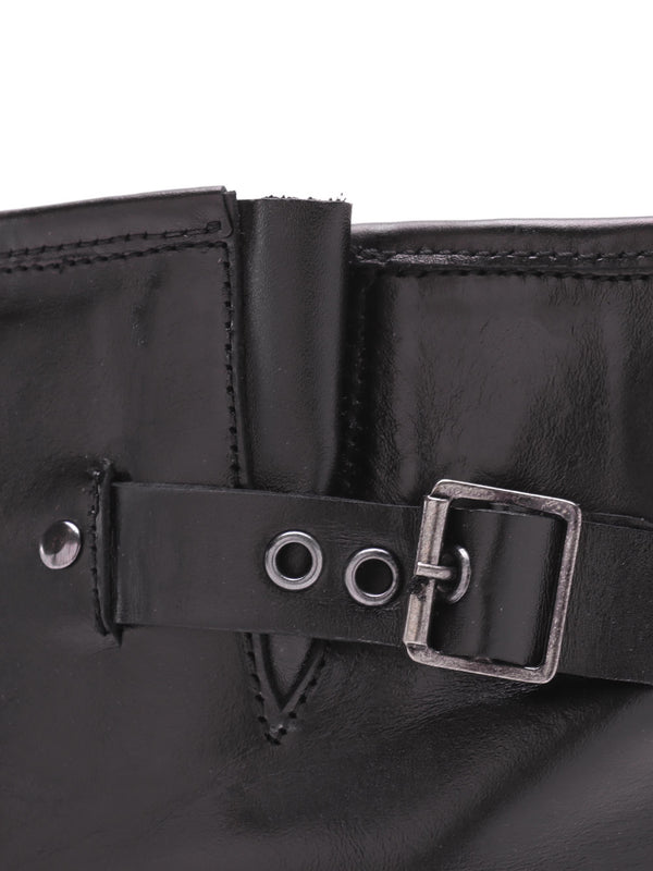 Ibike Black Leather Chunky Biker Boots