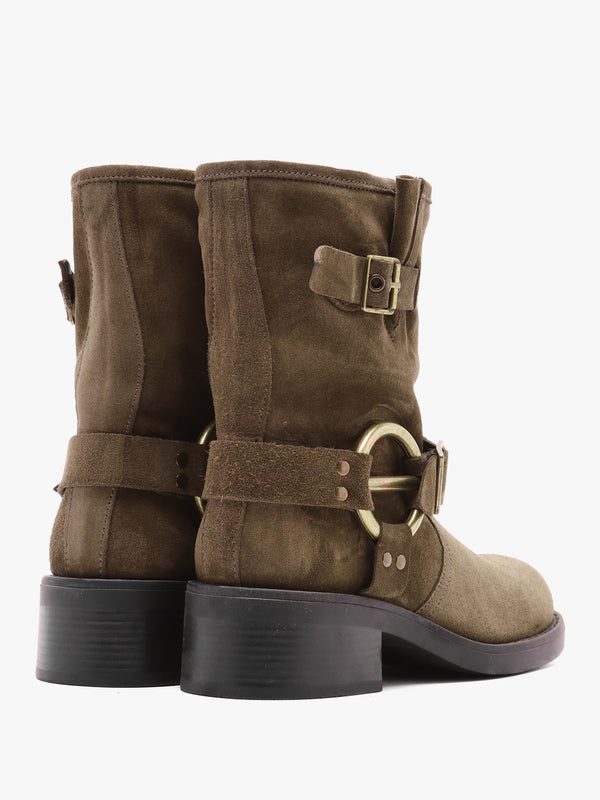 Ibike Khaki Suede Chunky Biker Boots