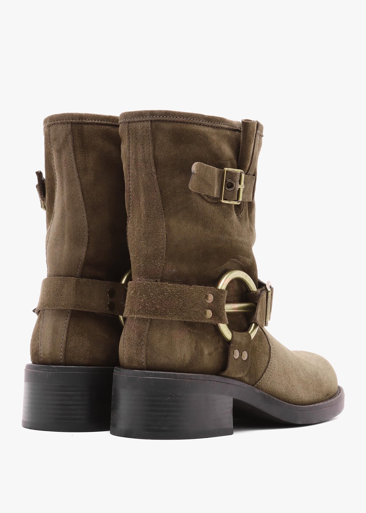 Ibike Khaki Suede Chunky Biker Boots