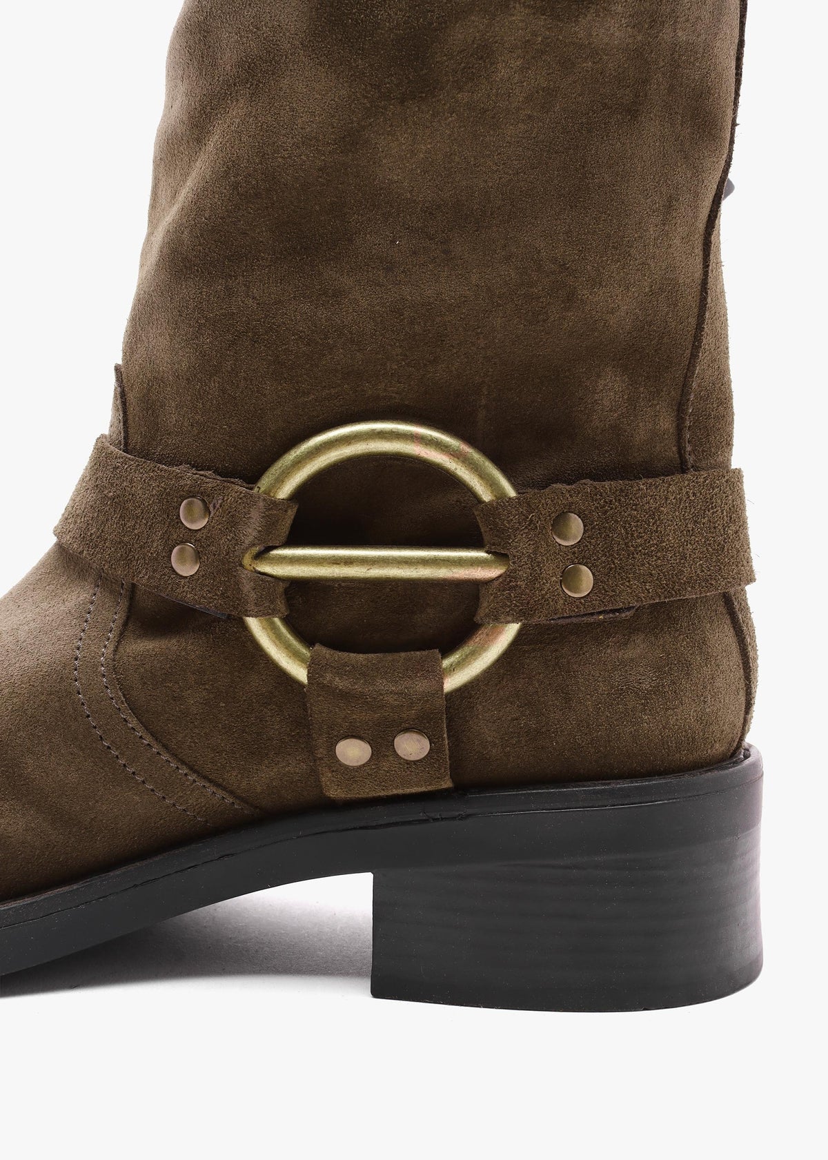 Ibike Khaki Suede Chunky Biker Boots