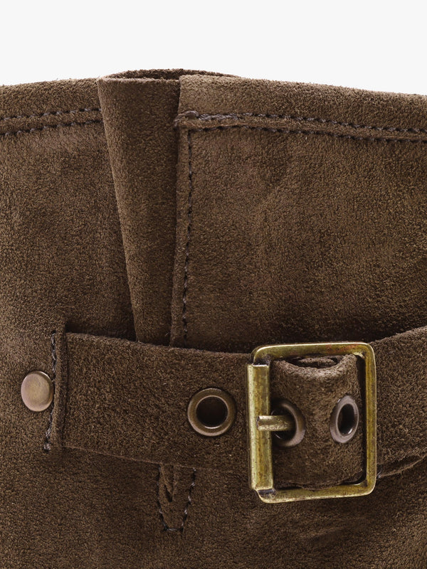 Ibike Khaki Suede Chunky Biker Boots