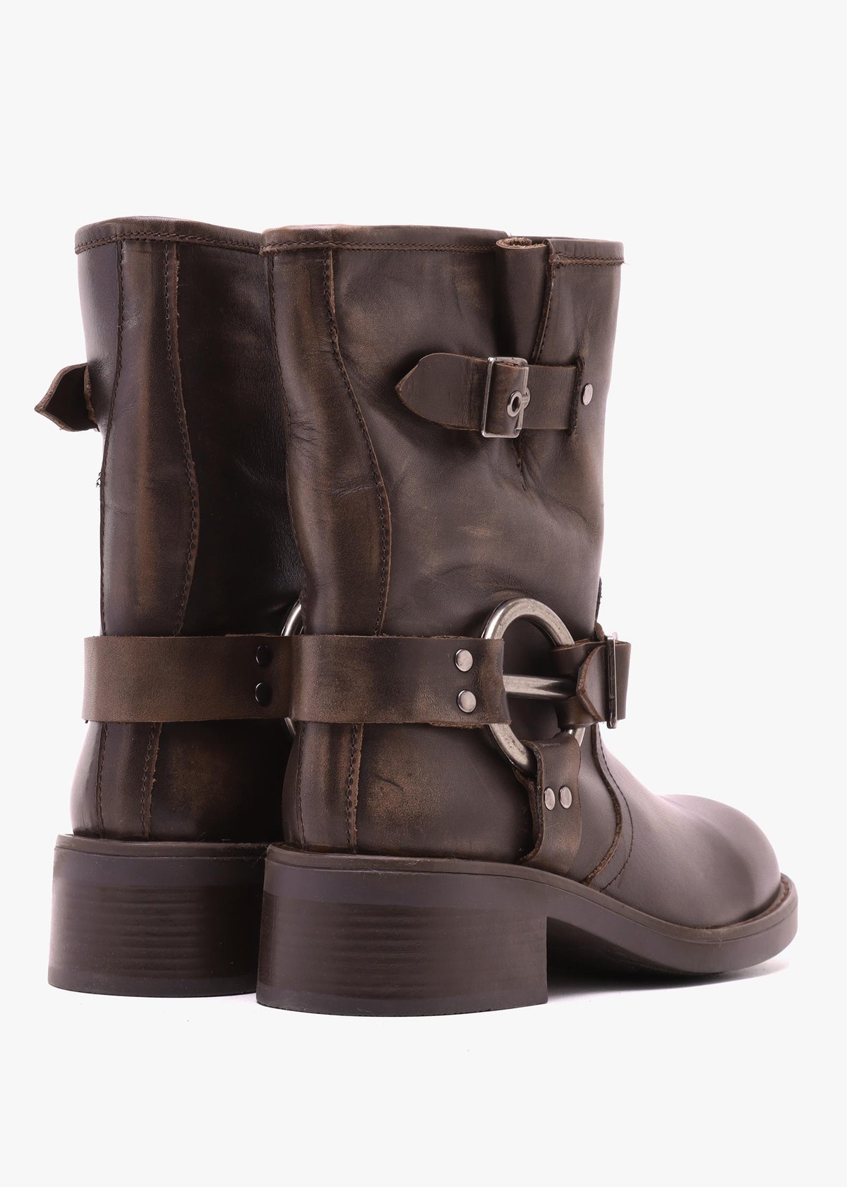 Ibike Brown Distressed Leather Chunky Biker Boots