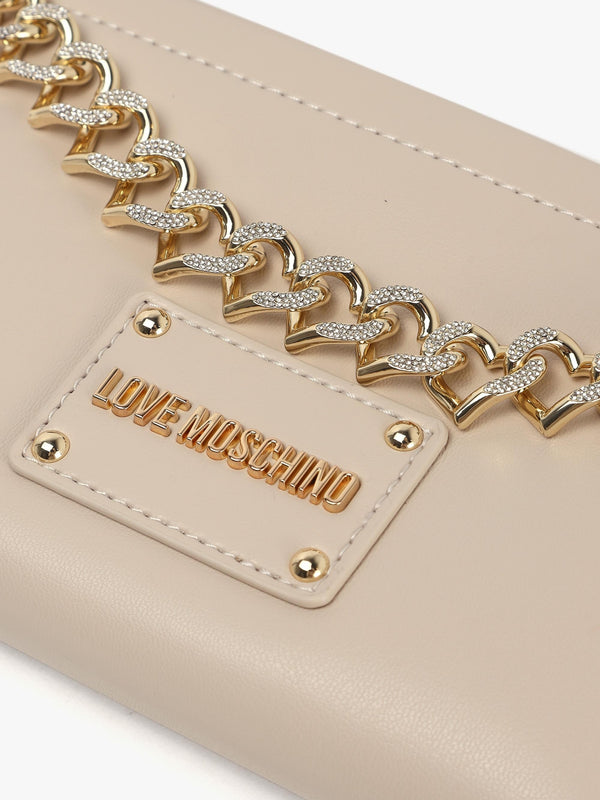 Strass Heart Avorio Chain Shoulder Bag