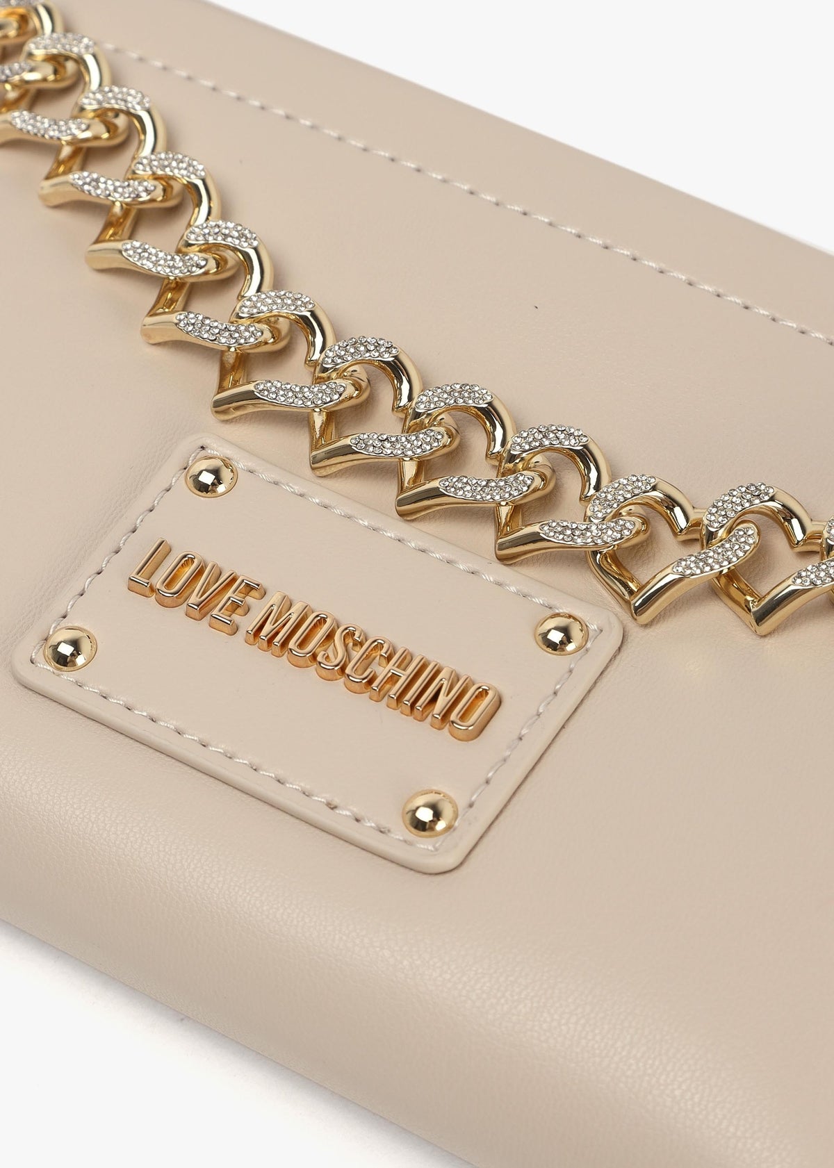Strass Heart Avorio Chain Shoulder Bag