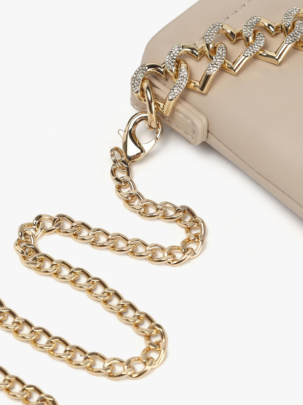 Strass Heart Avorio Chain Shoulder Bag