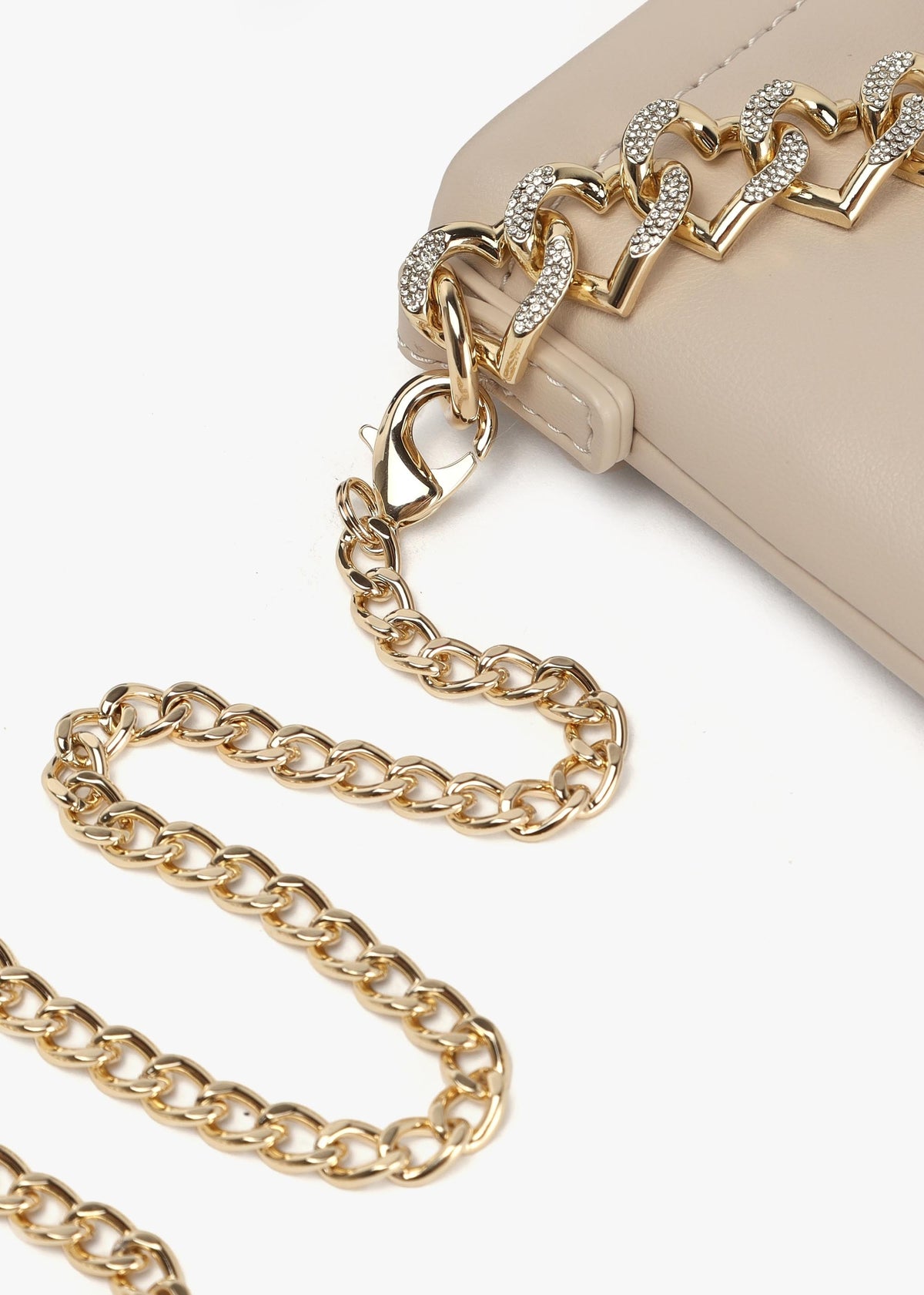 Strass Heart Avorio Chain Shoulder Bag
