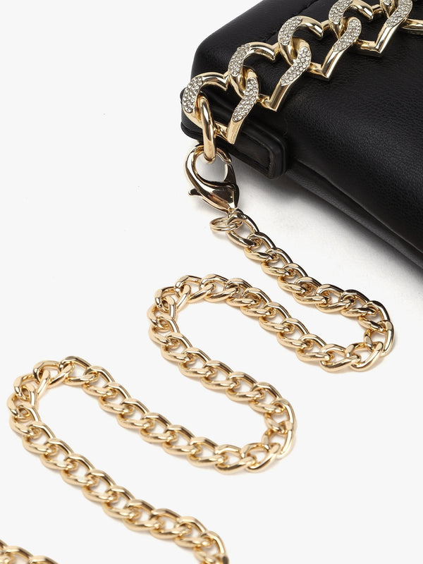 Strass Heart Nero Chain Shoulder Bag