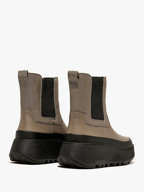 F-Mode Water-Resistant Minky Grey Fabric & Leather Flatform Chelsea Boots