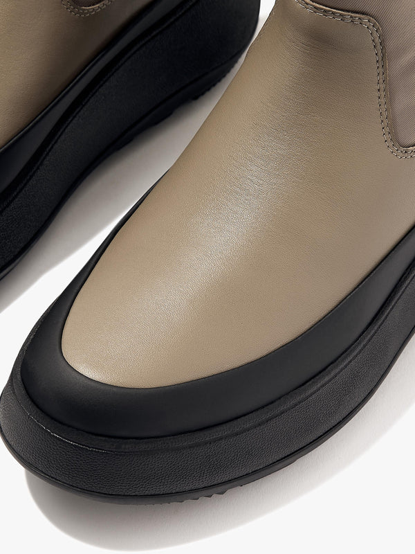 F-Mode Water-Resistant Minky Grey Fabric & Leather Flatform Chelsea Boots