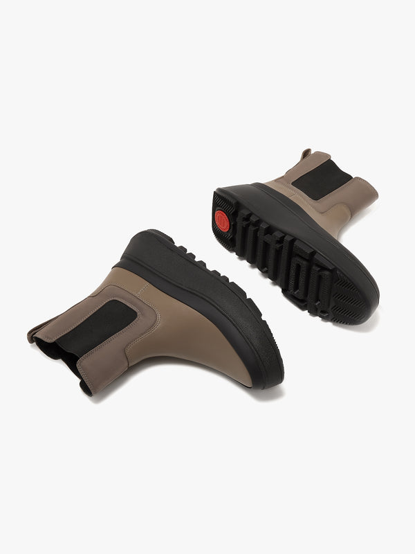 F-Mode Water-Resistant Minky Grey Fabric & Leather Flatform Chelsea Boots