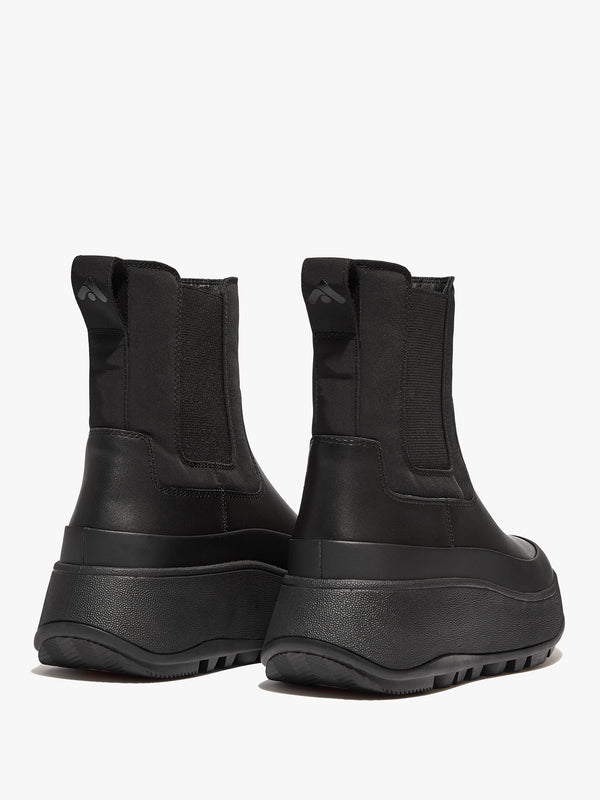 F-Mode Water-Resistant All Black Fabric & Leather Flatform Chelsea Boots