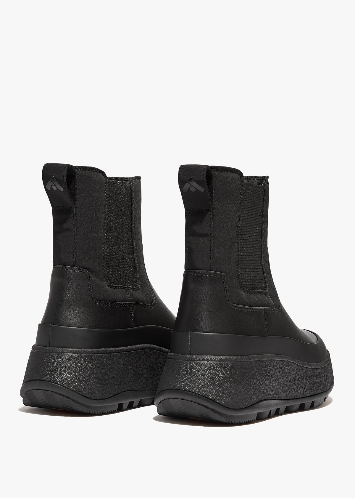 F-Mode Water-Resistant All Black Fabric & Leather Flatform Chelsea Boots