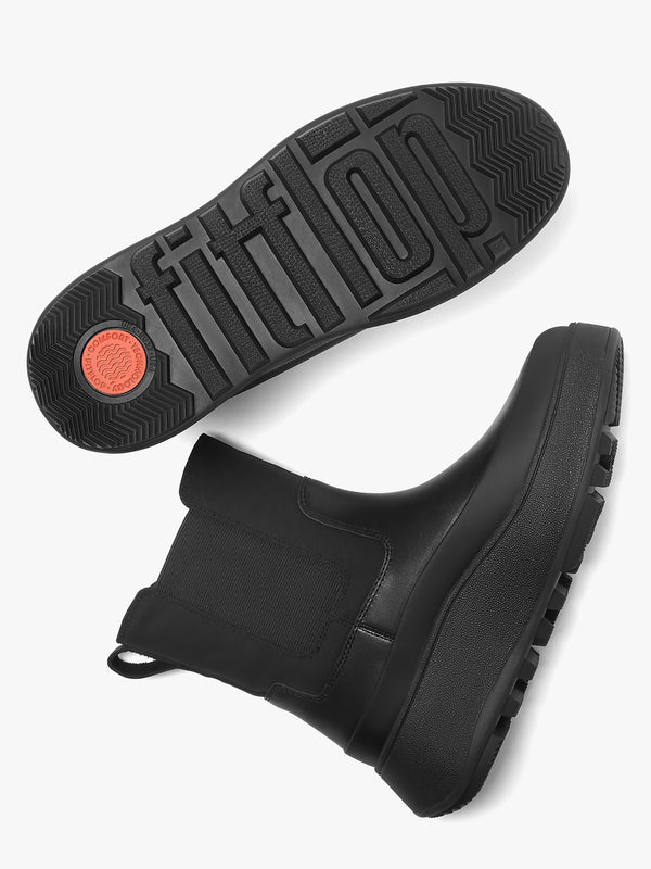 F-Mode Water-Resistant All Black Fabric & Leather Flatform Chelsea Boots