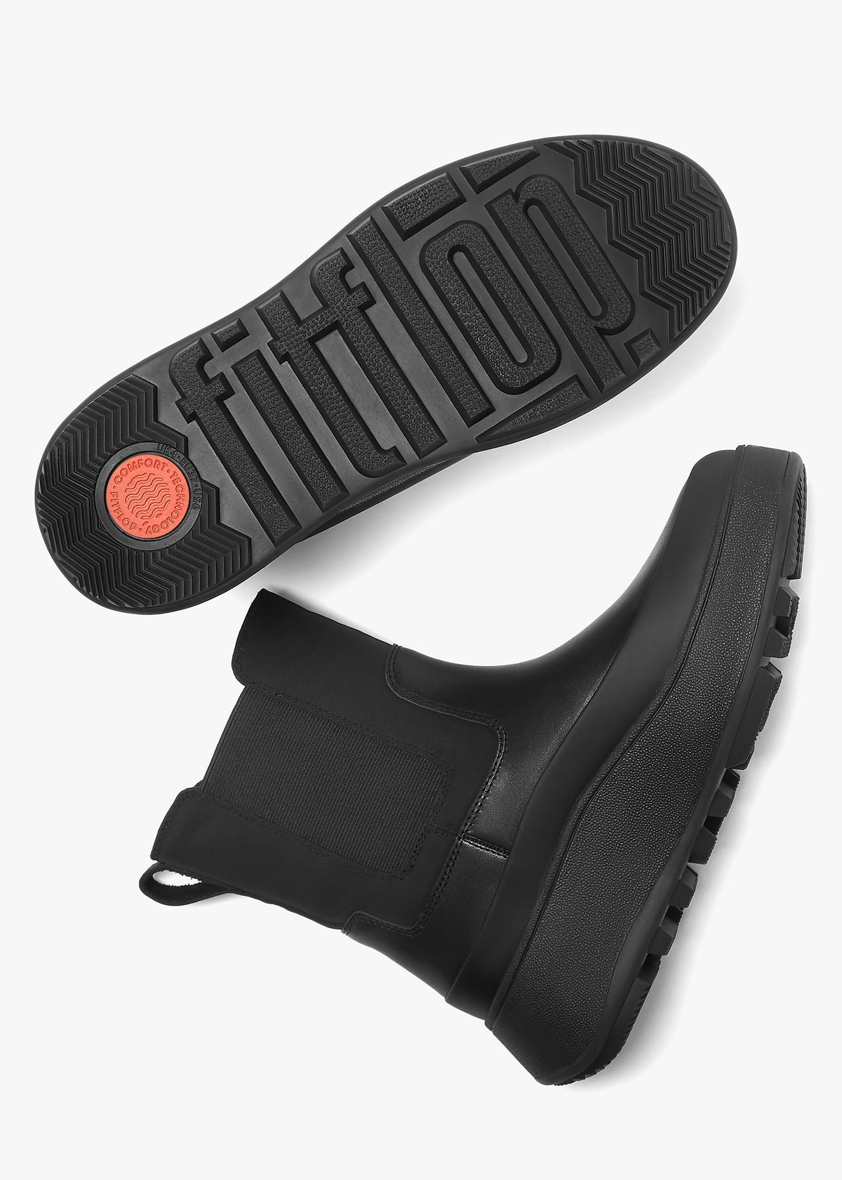 F-Mode Water-Resistant All Black Fabric & Leather Flatform Chelsea Boots