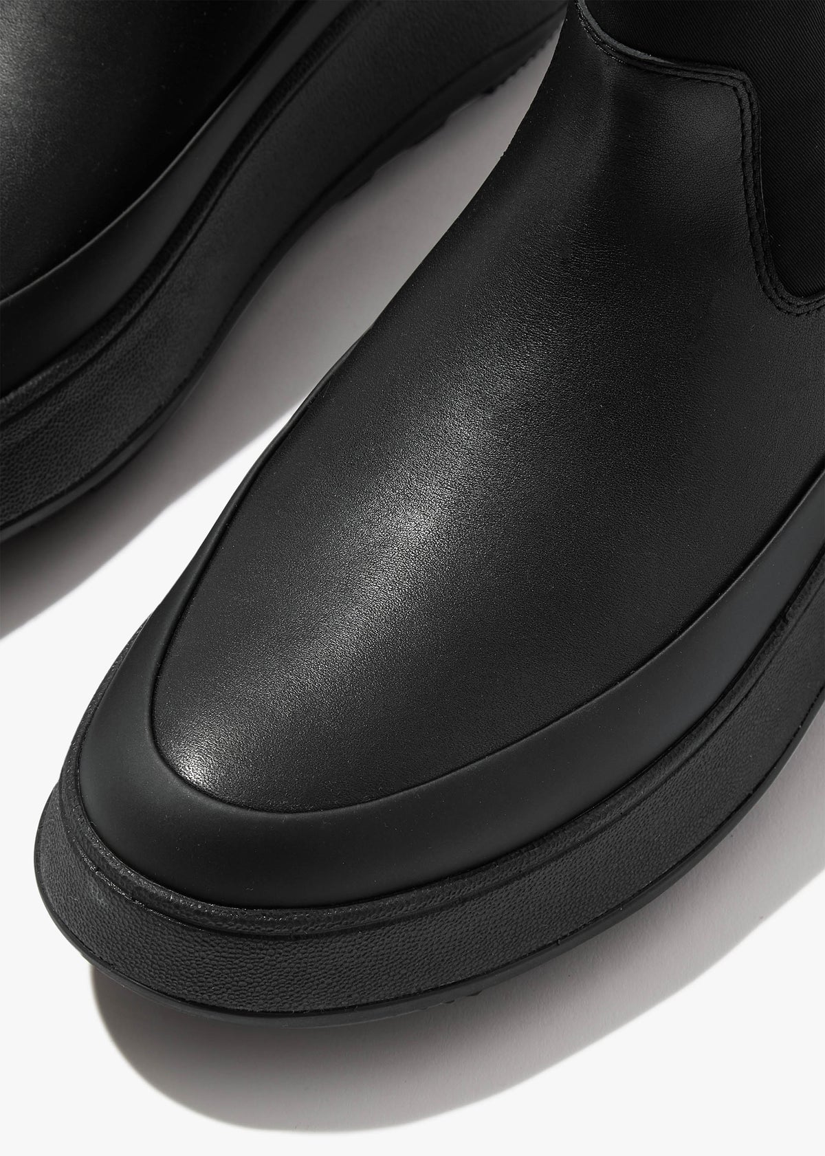 F-Mode Water-Resistant All Black Fabric & Leather Flatform Chelsea Boots
