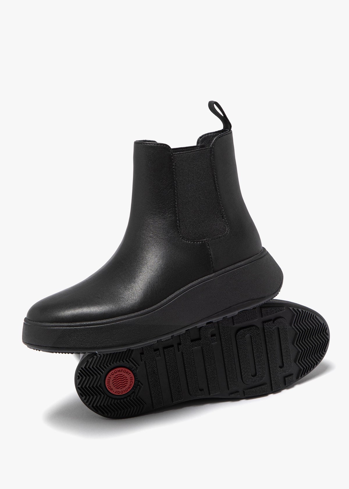 F-Mode All Black Leather Chelsea Boots