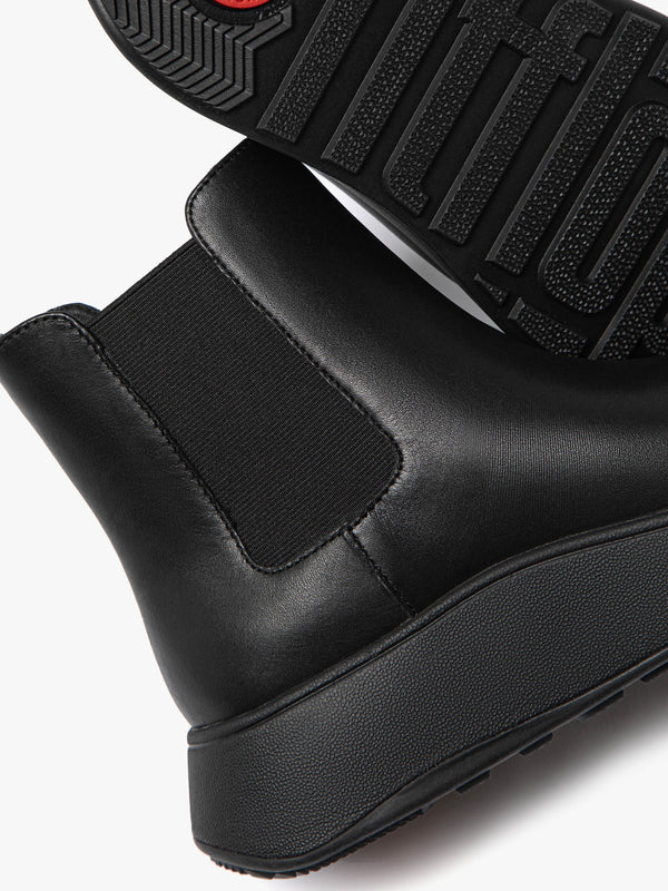 F-Mode All Black Leather Chelsea Boots