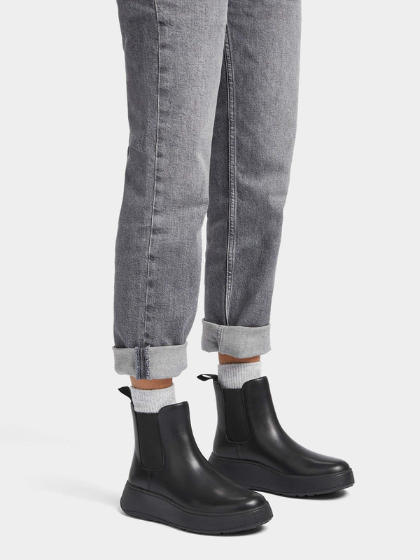 F-Mode All Black Leather Chelsea Boots