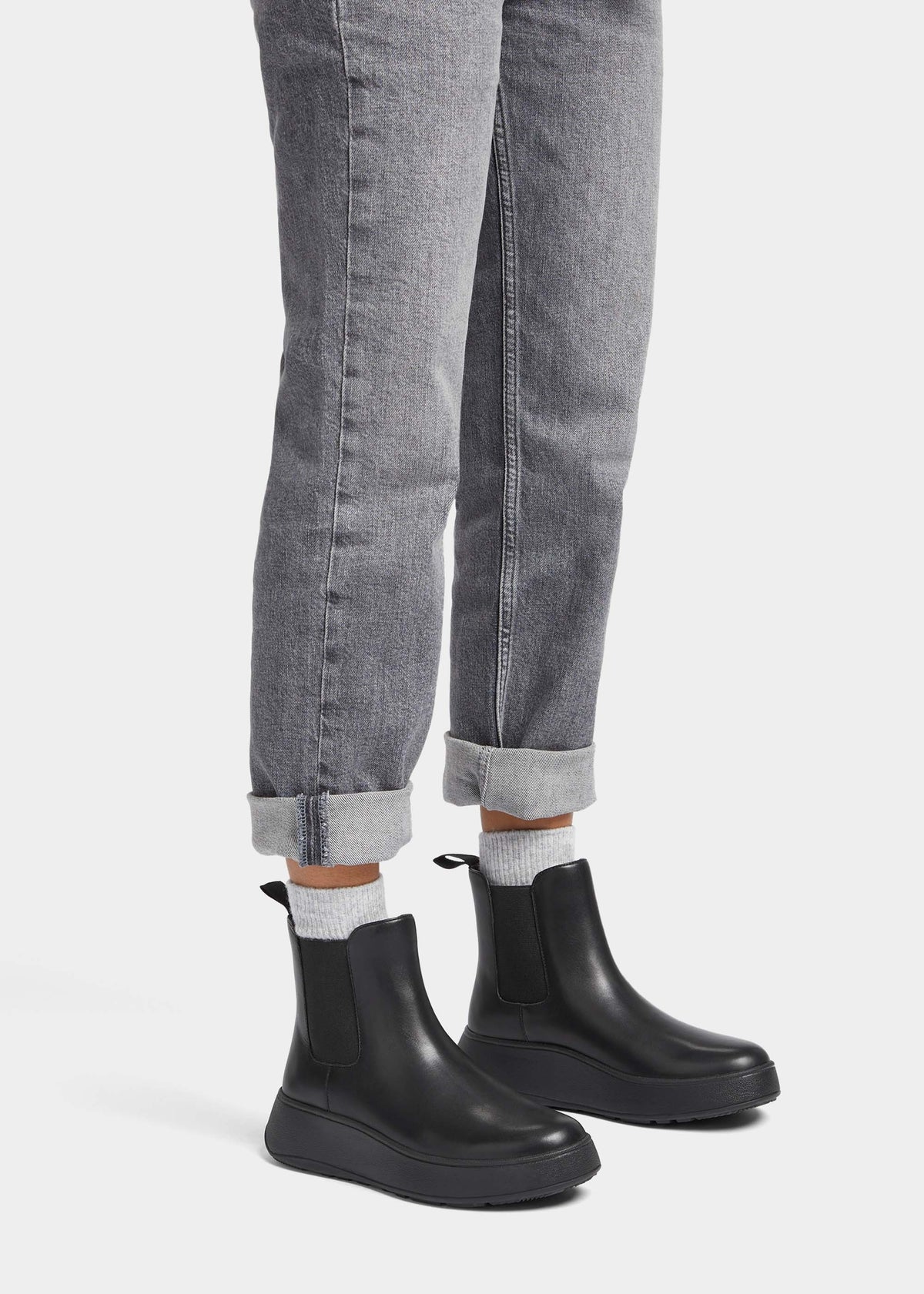 F-Mode All Black Leather Chelsea Boots