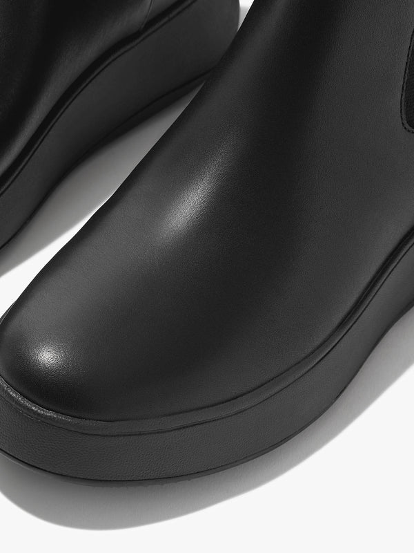 F-Mode All Black Leather Chelsea Boots