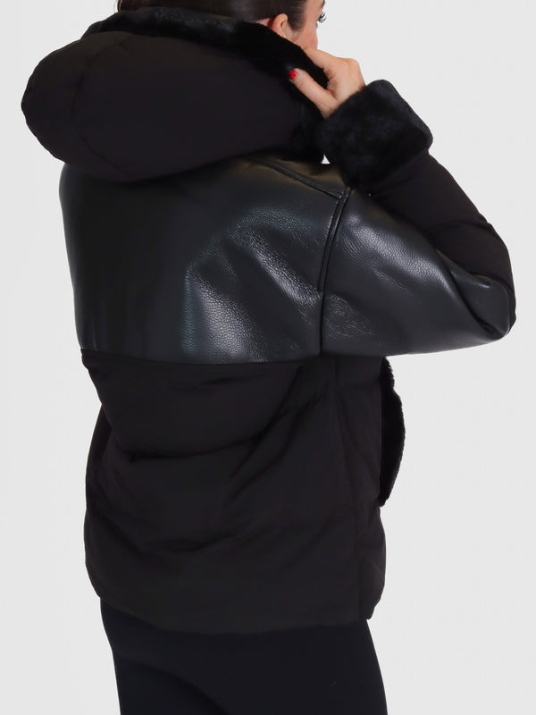 Mina Black Multi Textile Bomber Jacket