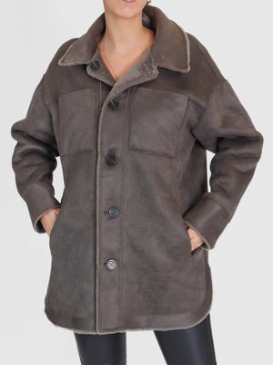 Flag Reversible Teddy Grey Shacket