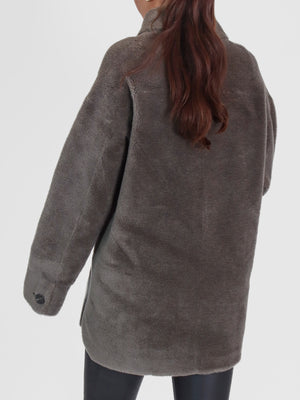 Flag Reversible Teddy Grey Shacket