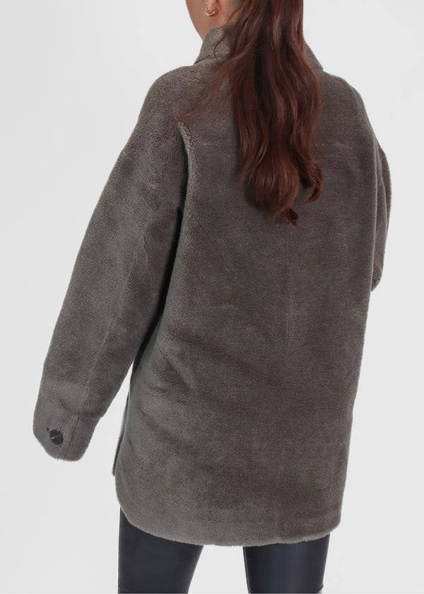 Flag Reversible Teddy Grey Shacket