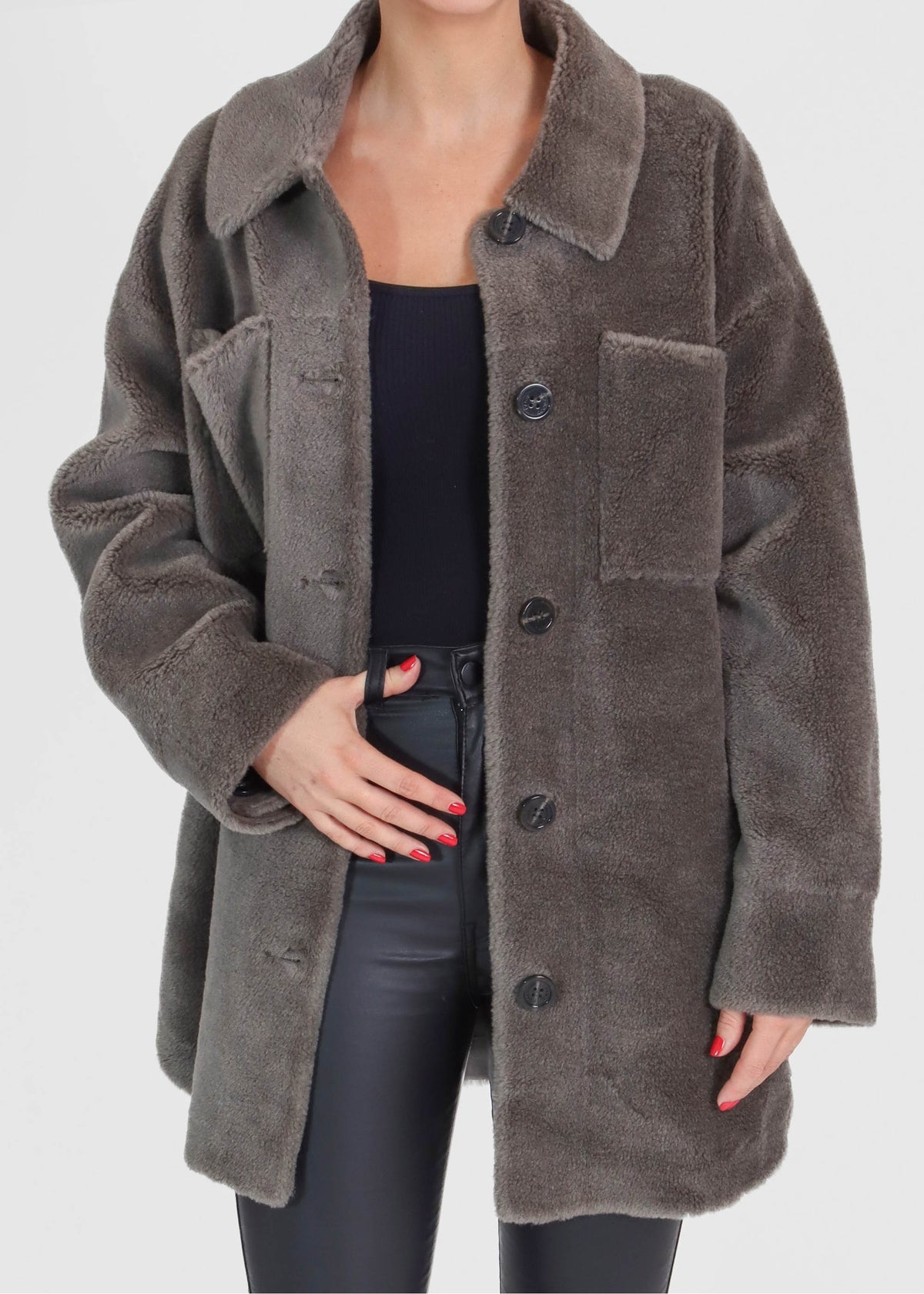 Flag Reversible Teddy Grey Shacket