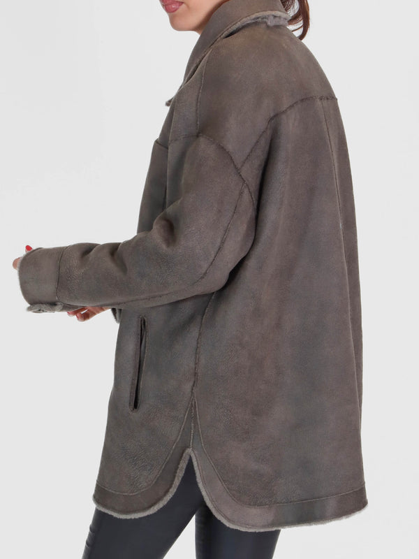 Flag Reversible Teddy Grey Shacket