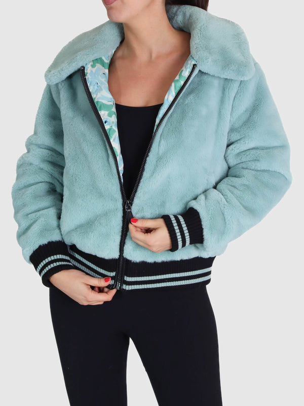 Elvira Blue Faux Fur Bomber Jacket
